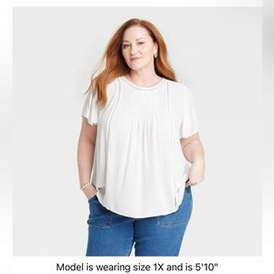 Women's Plus Size Flutter Sleeve Evelet
Embroidered Top - Knox Rose Green 1X